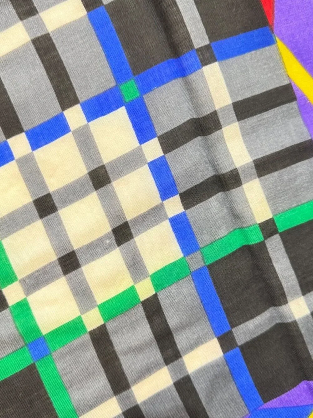 Echo Vintage Wool Scarf Geometric Colorblock Plaid Multicolor Japan Maximalist‎